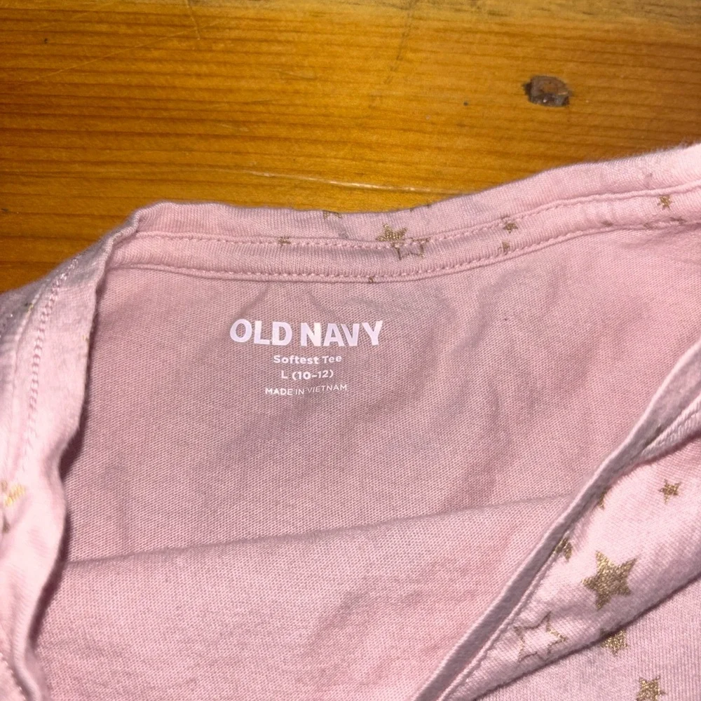 Old Navy Girls Pink Long Sleeve Tee Gold Star Print Size 10